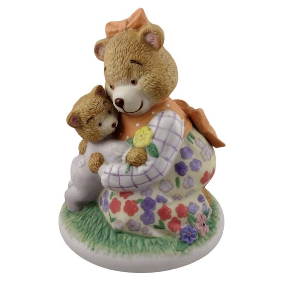 Vintage Hallmark 4.5" Porcelain Figurine Floral Mother Bear Hugging Cub Child - Picture 1 of 8
